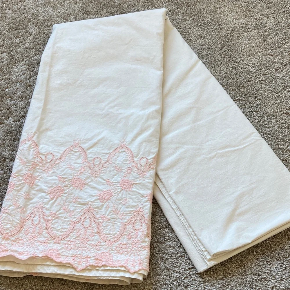 Vintage 90s D. Porthault For Dan Rivers Flat Sheet Scalloped Hem Embroidered